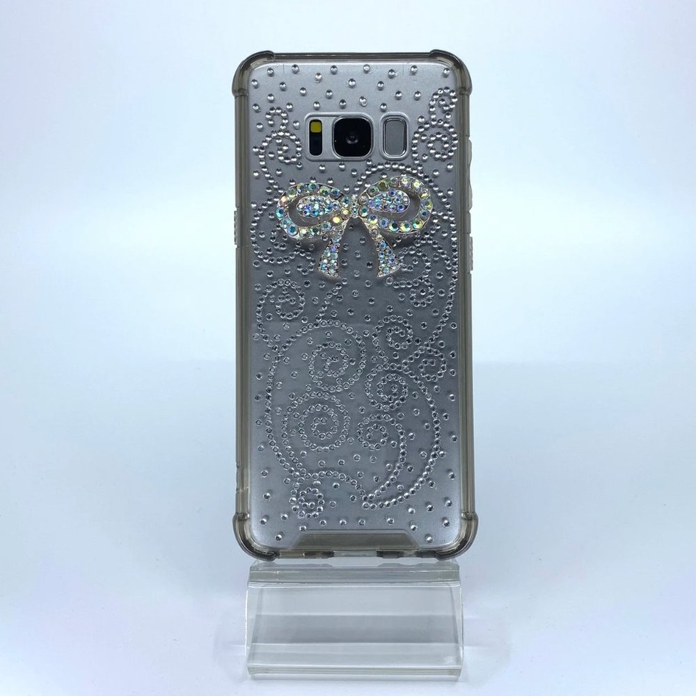 Galaxy S8 TPU + PC case. Unique. Handmade. Silver rhinestone swirl design.